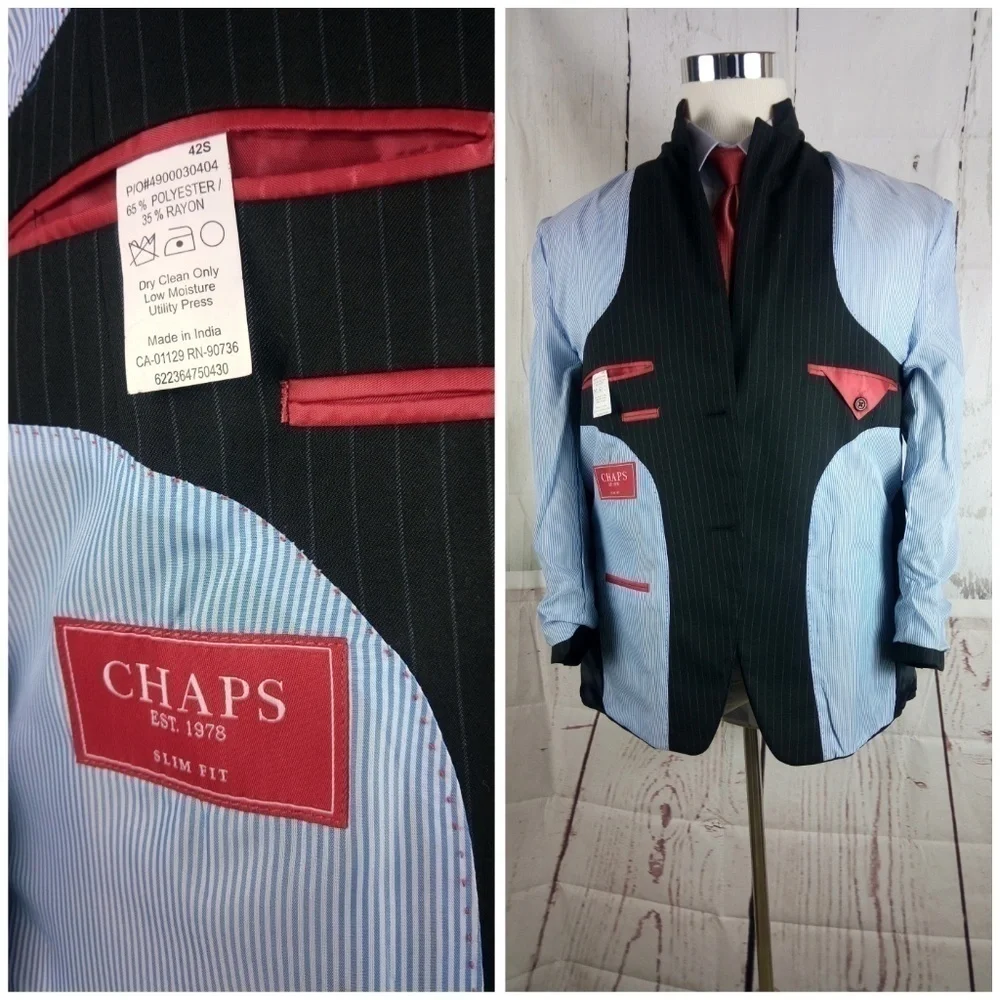 Chaps Slim Fit 42S Black Striped Suit Blazer